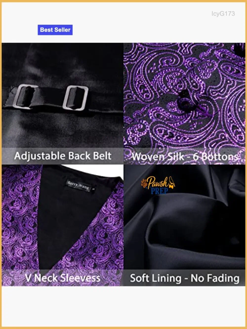 Men's Velvet Vest Set with Bowtie Cufflinks Formal Slim Fit Large